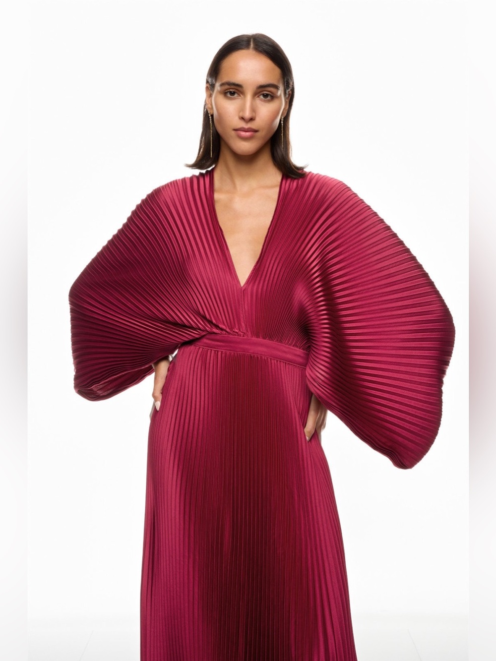 L’idee Versailles Red Pleated Balloon Sleeve Gown Size Lidee S - Picture 5 of 9